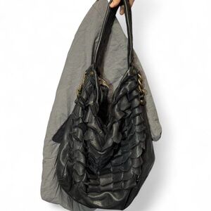 Vintage Errelleventidue Oversized Black Pebbled Leather Hobo Bag Made in Italy